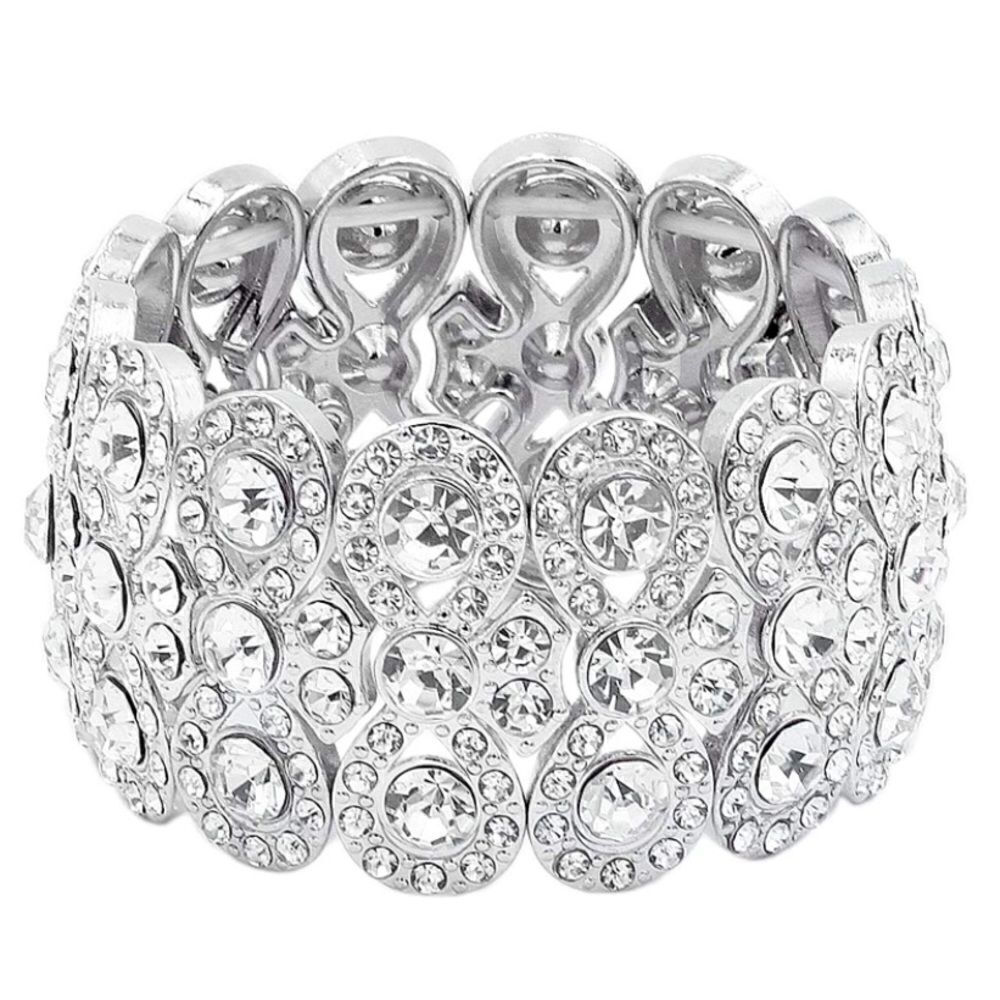 Silver and White Diamond Austrian Crystal Infinity Stretchable Bracelet Bangle